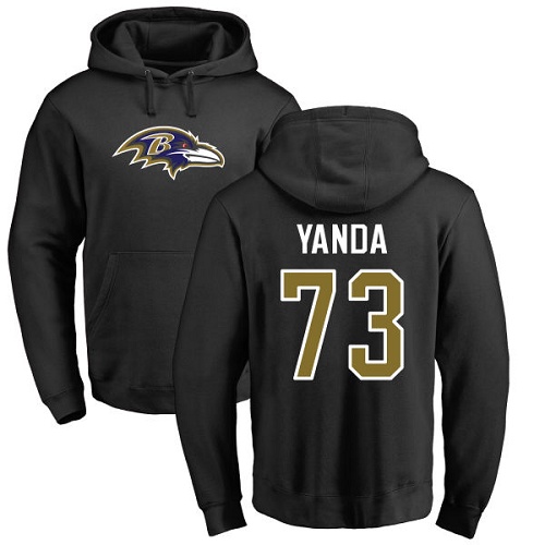Men Baltimore Ravens Black Marshal Yanda Name and Number Logo NFL Football 73 Pullover Hoodie Sweatshirt